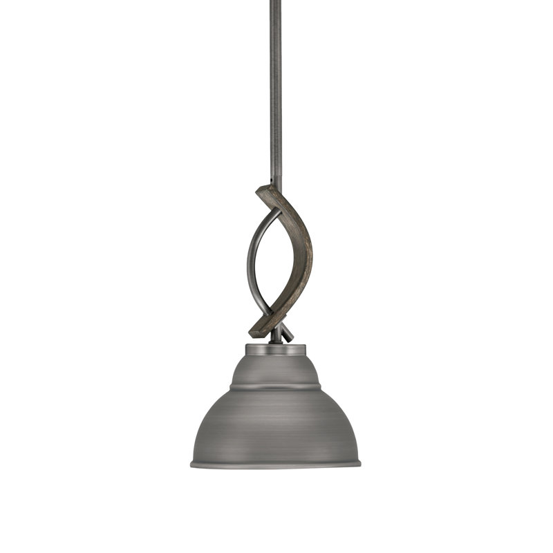 Mini-luminaire suspendu avec tige en métal Hallmann, Graphite / bois patiné peint, Graphite, H 11,75 po x l 7 po x P 7 po