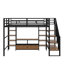 Lit mezzanine double en métal avec escalier, table et tablettes