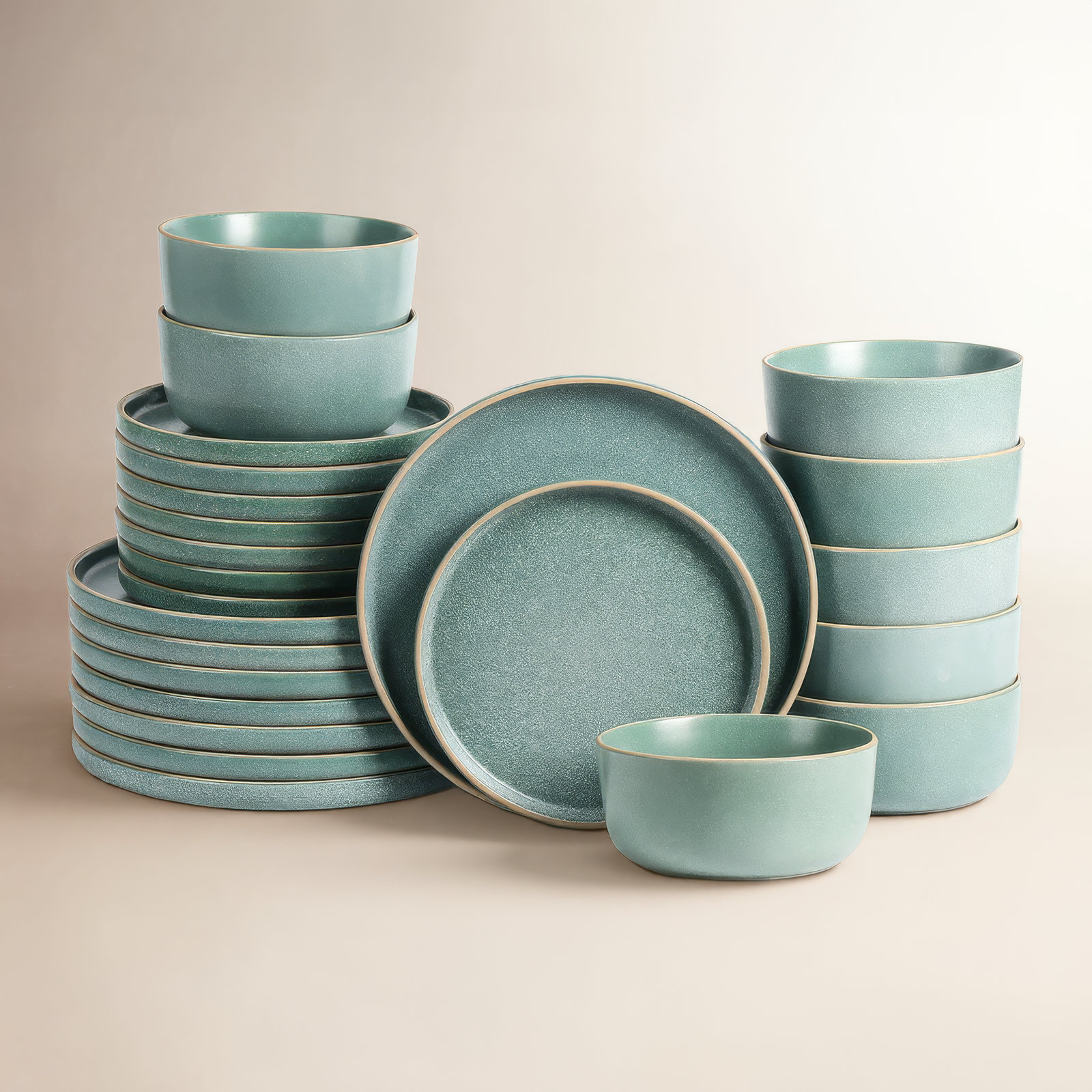 Amber Stoneware Dinnerware Set, Green