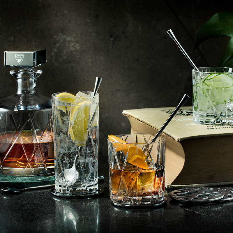 Clear Crystal Cut Lowball Whiskey Glass Set of 4