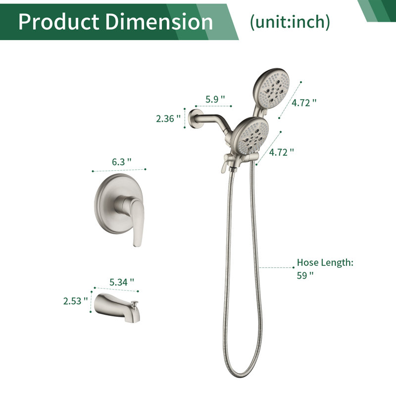 Tub & Shower Faucet with Rough in-Valve, Brushed Nickel