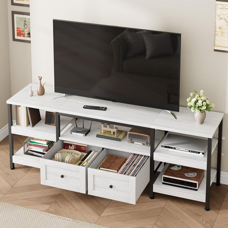 Open Frame 63-Inch TV Stand, Entertainment Center with 2 Drawers and Multi-Layer Storage for up to 75-Inch TVs in Living Room