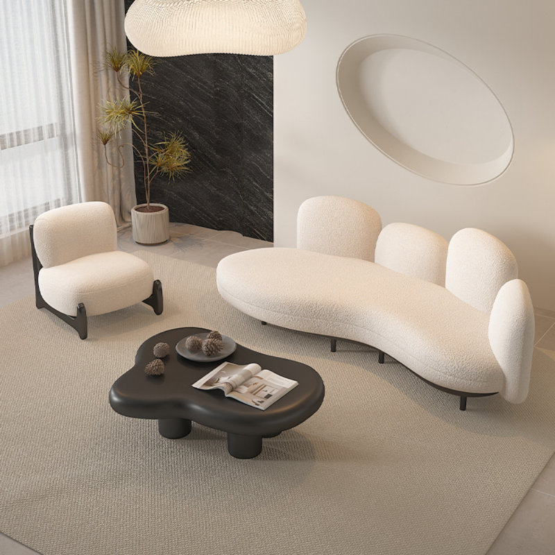 Simple Cream-style Off-white Three-seater Sofa