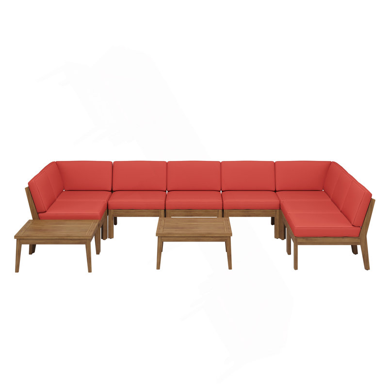 Ensemble de canapés modulaires en bois 8 places Grenade, Acajou, rouge