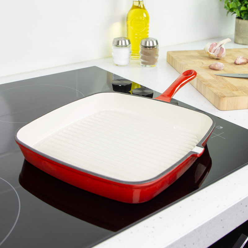Non-Stick Cast Iron Grill Pan / Griddle Set, Red