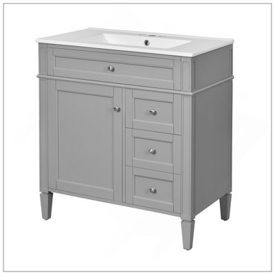 Meuble-lavabo de 30 po avec lavabo supérieur, meuble-lavabo moderne avec 2 tiroirs et tiroir escamotable, meuble-lavabo simple