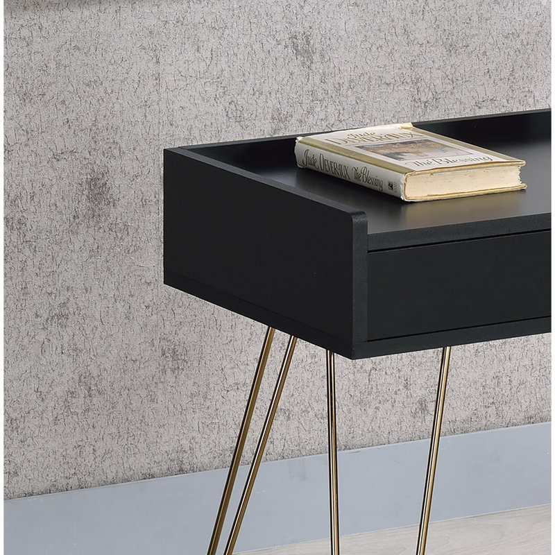 Table d'appoint 23,5 po avec pieds en épingle à cheveux cuivrés et finition matte, table Mid-Century à tiroirs, mat, nécessaire d'assemblage