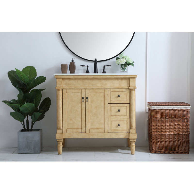 Ensemble de meuble-lavabo simple 36 po Lexington, Beige antique, Veines blanches / brunes