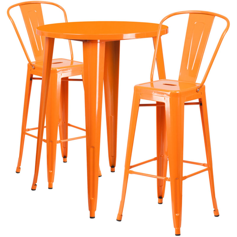 Ensemble de bar 3 pièces intérieur et extérieur Genece, Orange, H 41 po x l 30 po x L 30 po