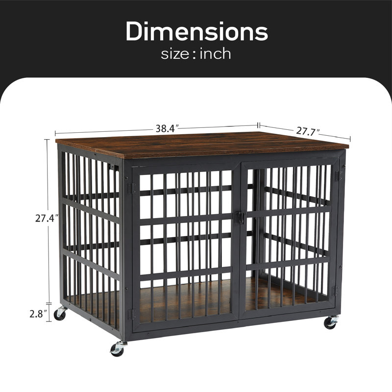 Porte de cage en fer forgé avec ouvertures latérales, brun rustique, Grand (H 30,2 po x l 38,4 po x P 27,7 po)