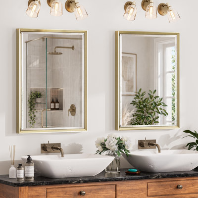 Beveled Bathroom Vanity Mirror with Tempered Glass and Aluminum Frame (Set of 2)