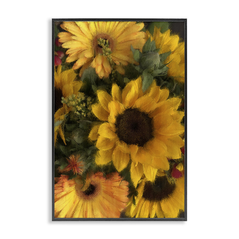 Bouquets de tournesols de jardin, estampe numérique, conception de Kim Allen, H 18 po x l 12 po, Giclée encadrée noir minuit