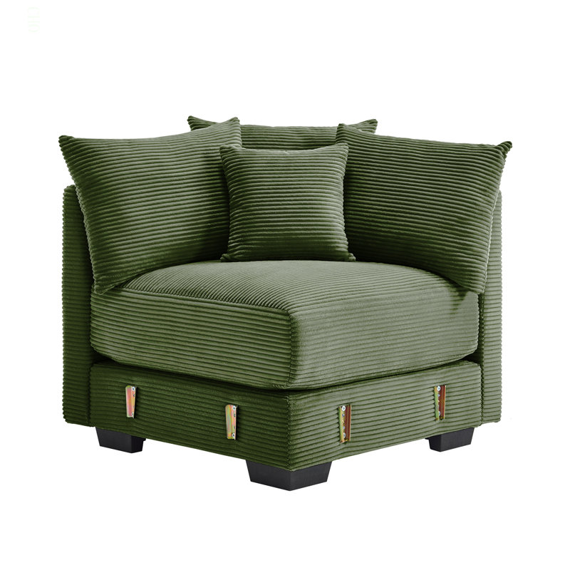 28 Corner Sofa W/Pillows Corduroy -Green, Green Corduroy