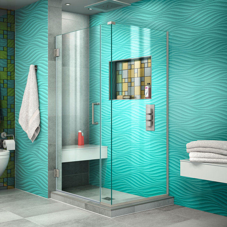 Unidoor Plus 29" W x 34.375" D x 72" H Frameless Pivot Rectangle Shower Enclosure with Fixed Panel