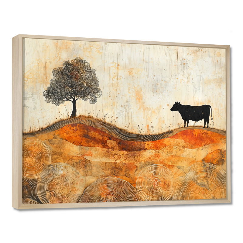 «Drewann Autumn Farm with Cow In The Field Landscape - Farm Wall Art Decor», H 30 po x l 40 po, Impression encadrée flottante