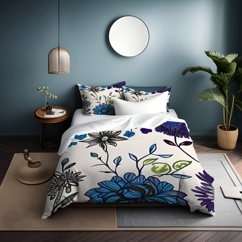 Polyester Floral Duvet Cover, King Duvet Cover + 2 King Shams