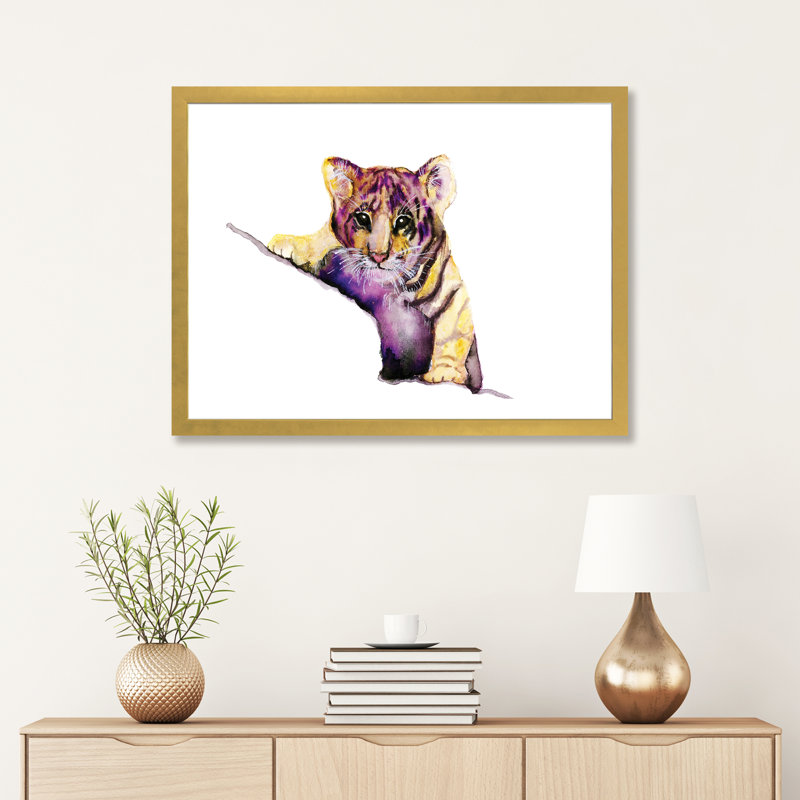 Art little tiger, H 16 po x l 24 po x P 1 po, Papier encadré doré