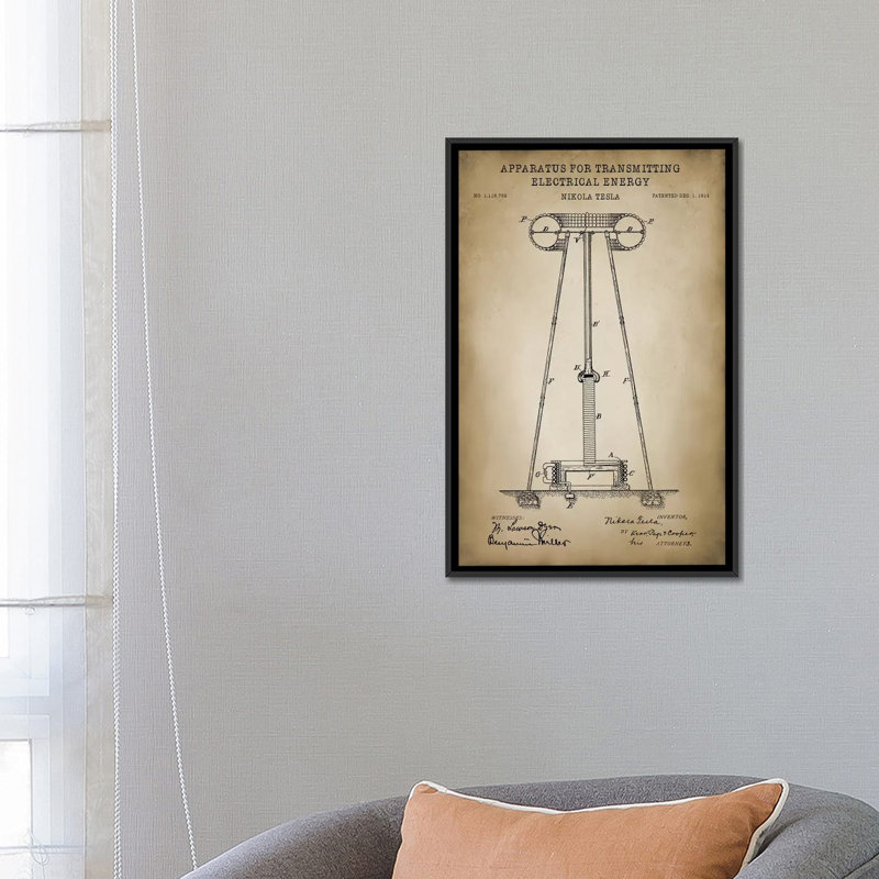 Impression sur toile, «Tesla Apparatus for Transmission Energy Energy», H 26 po x l 18 po x P 1,5 po, Toile avec cadre noir