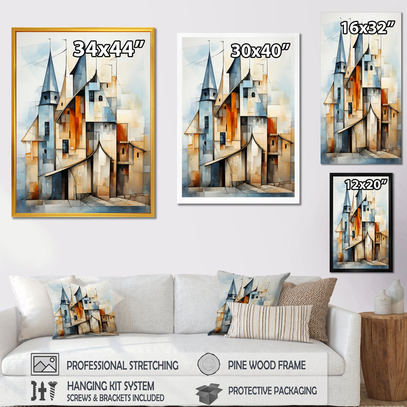 Cubiste de la chapelle, paysage religieux IV - Église, art mural, Toile tendue, H 40 po x l 30 po