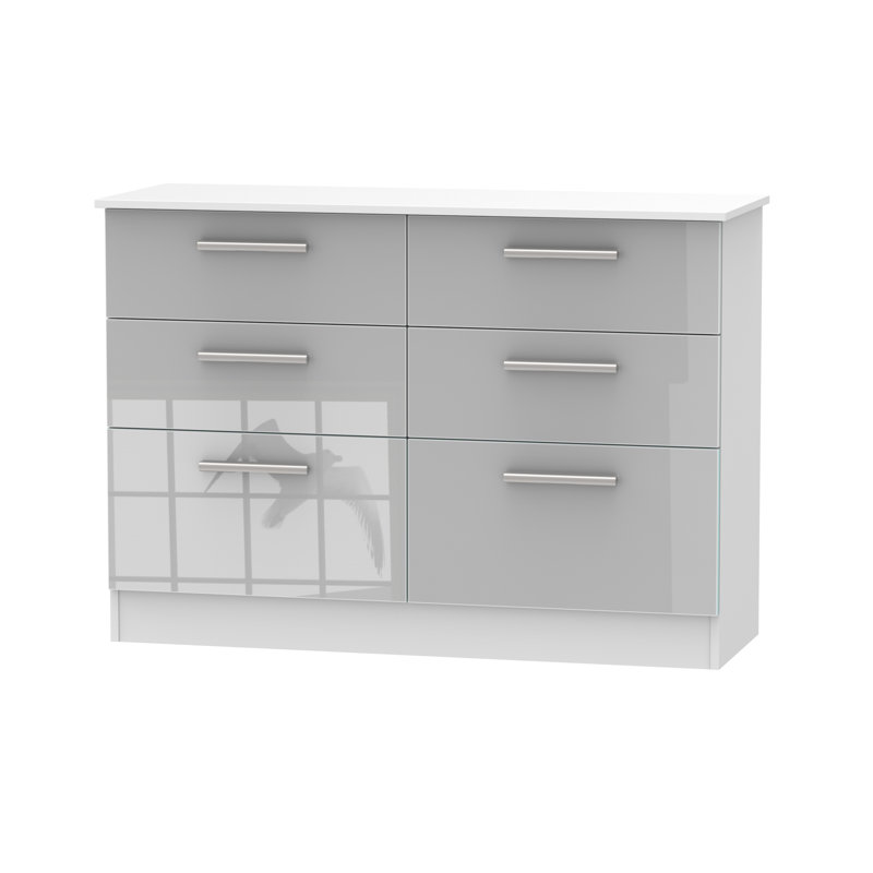 Fully Assembled Chesler 6 Drawer Chest, White/Grey Gloss