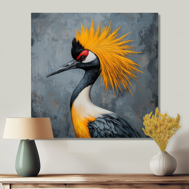 Oiseau de la grue jaune - reproduction métallique, H 16 po x l 16 po