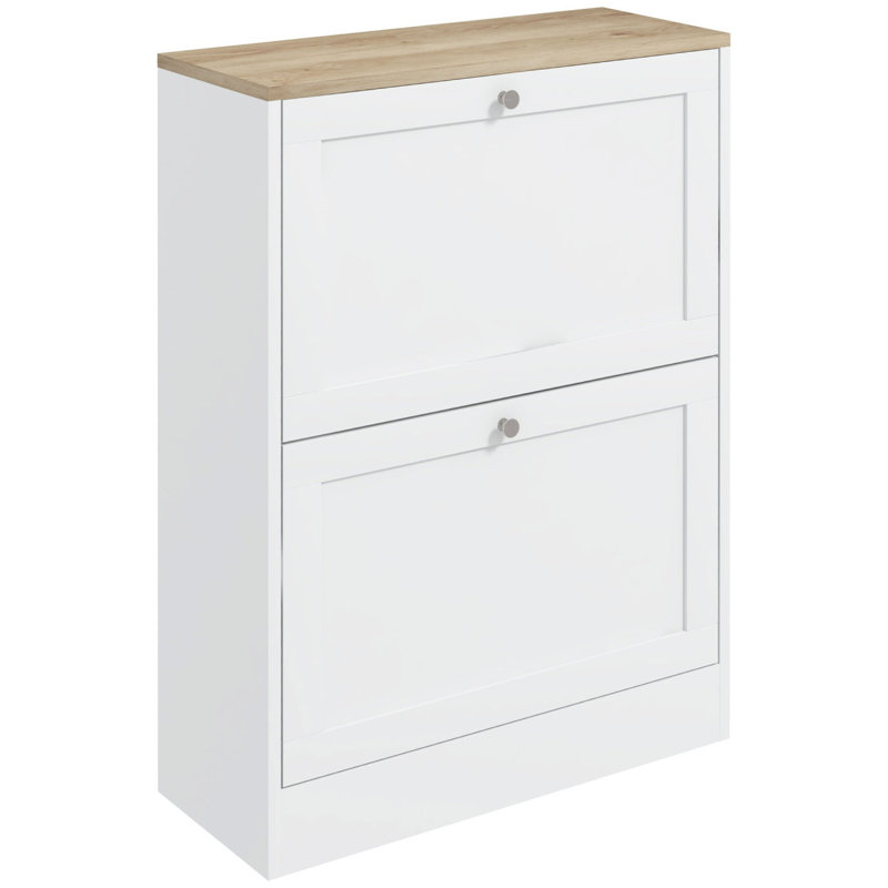 Slim Shoe Cabinet For Entryway, Modern Hidden Shoe Storage Cabinet With 2 Flip Drawers And Adjustable Shelves For 12 Pairs Of Shoes