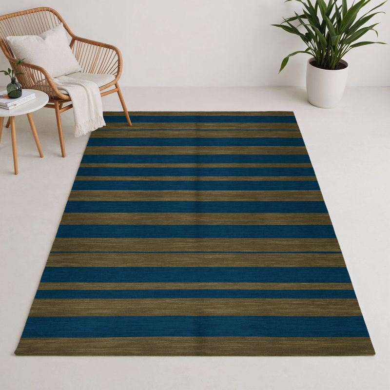 Tapis intérieur / extérieur bleu HorizontalStripes, Rectangle 9 pi x 12 pi