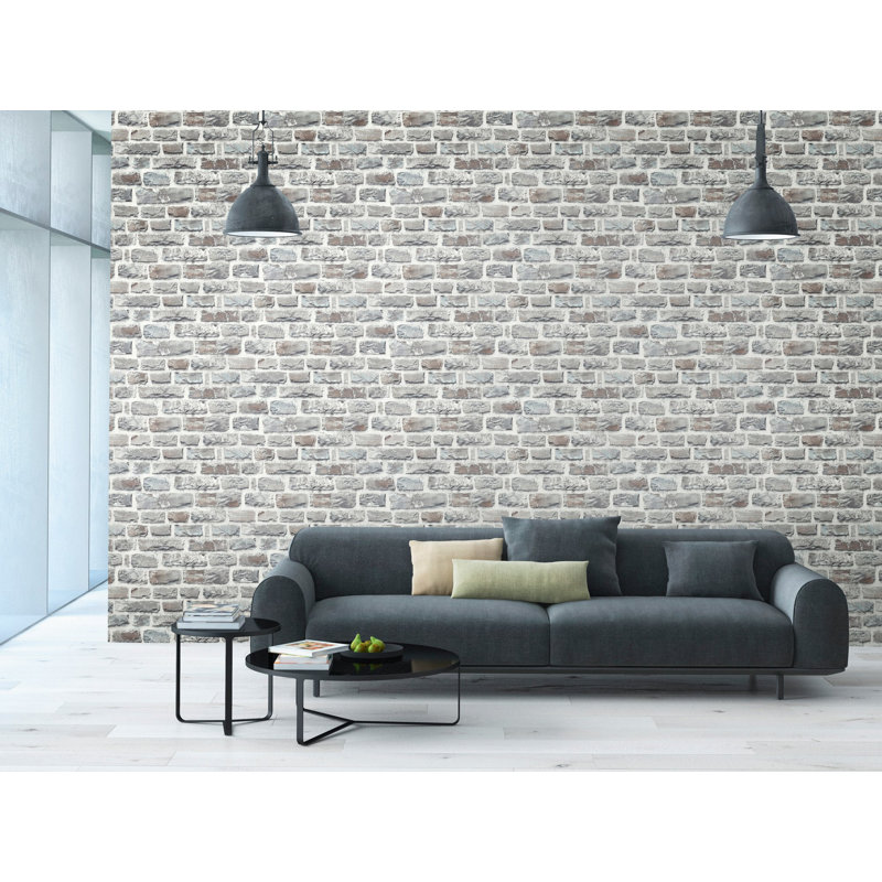 Bricks and More Collection Stone Brick Wallpaper Roll, Gray