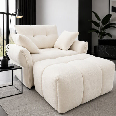 Canapé ergonomique à une place avec repose-pieds, coussins de soutien à haute résilience, méridienne moderne facile à assembler pour le salon, le bureau, le bureau, blanc