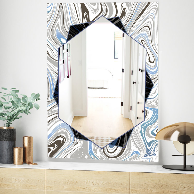 Miroir d'appoint Marbré, H 39,4 po x l 29,5 po, Blanc / bleu / noir
