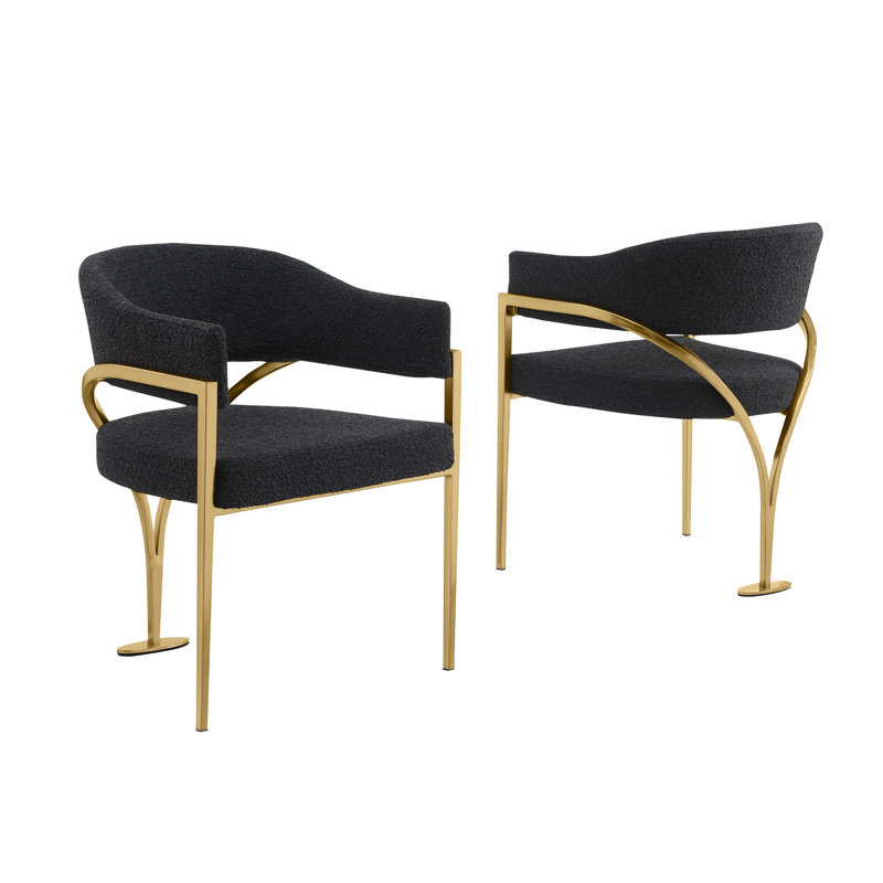 Chaises d'appoint en tissu Tripod Boucle avec structure en chrome brossé, Or brossé, Noir