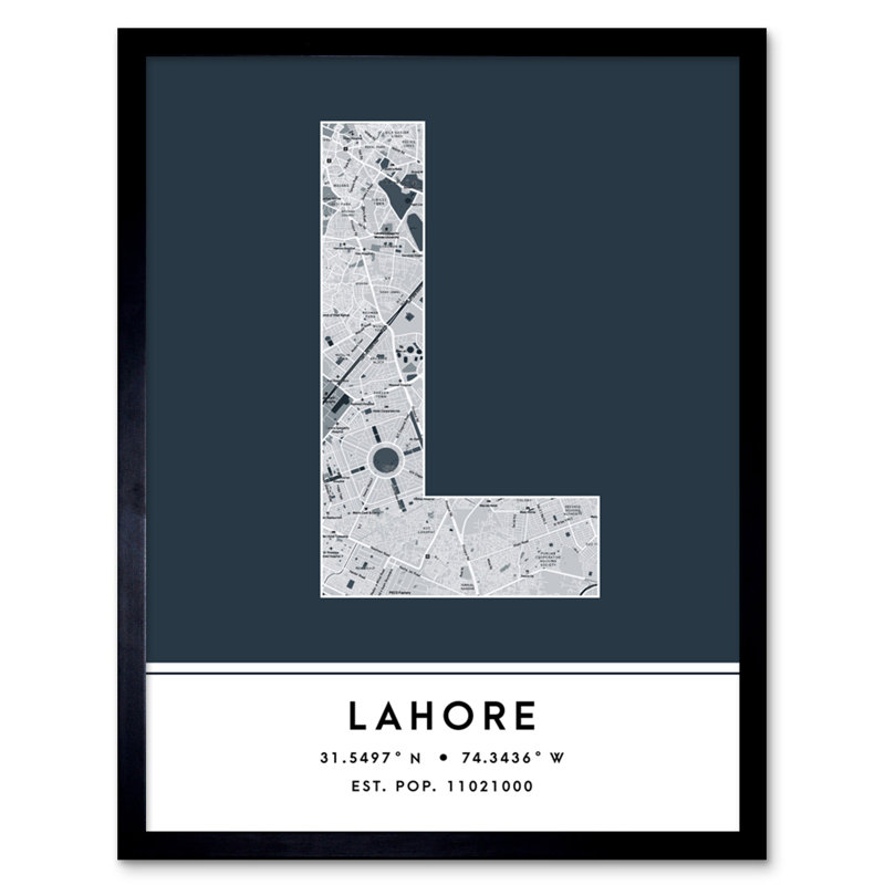 Lahore City Map Lahore Pakistan City Map Navy - Single Picture Frame Typography