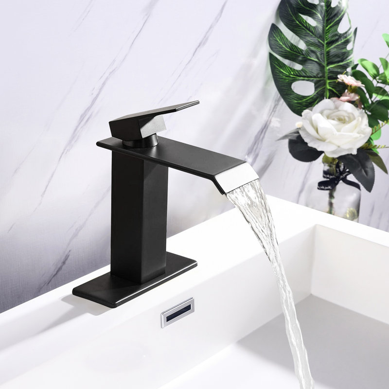 Waterfall Spout Lavatory Tap - Single Handle, Matte Black, Adjustable Temperature, Luxury Style Black Bathroom Spout, Faucet