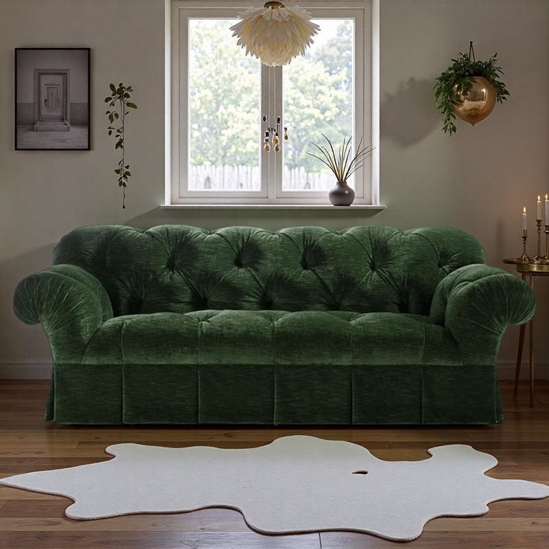Canapé droit à boucle en chenille vert foncé
