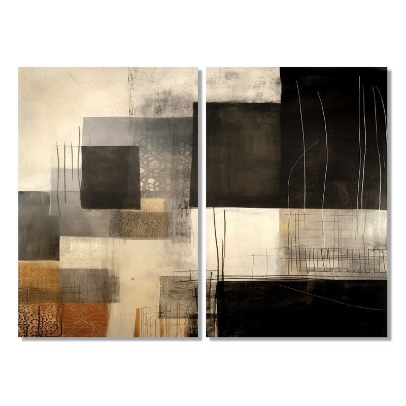 «Black Mid Century Fusion II - Abstract Midcentury», art mural noir, 36" H x 48" W, Wrapped Canvas, Does Not Apply