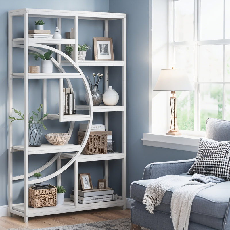 Bibliothèque en métal et en faux marbre, style moderne et luxueux convenant à divers décors, Blanc
