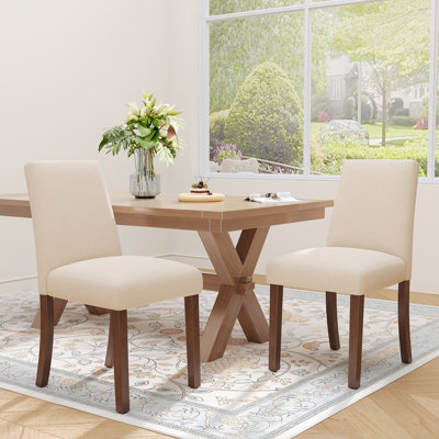 Farmhouse Upholstered Dining Chairs, Linen Padded Seat Kitchen Side Chairs with Solid Wood Legs, Modern Dining Room Chairs for Home Restaurant Cafe De by Latitude Run