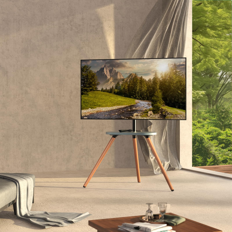 Support TV trépied chevalet en noyer noir, support TV portable pivotant pour téléviseurs de 43 à 65 pouces