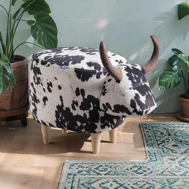 Repose-pieds en velours en forme de vache, repose-pieds rembourré moderne, tabouret décoratif, Blanc/Noir