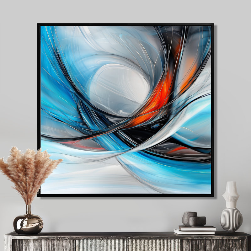 Désintégrant l'ordre de la fractale bleue et rouge I - art abstrait fractal, H 36 po x l 36 po, Noir