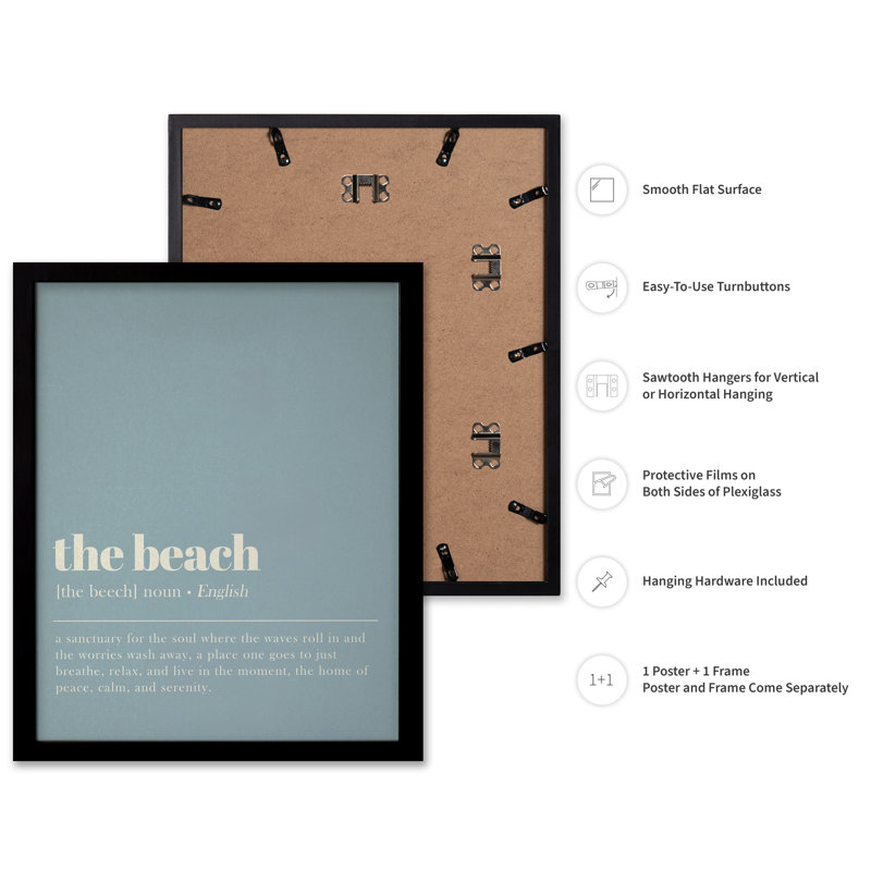 Définition de la plage, Cadre noir, Affiche, H 18 po x l 24 po
