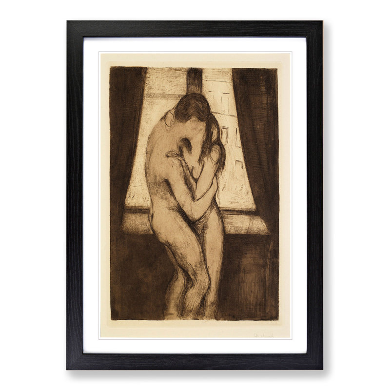 The Kiss Vol.2 by Edvard Munch - Picture Frame Painting, 65cm H x 48cm W x 2cm D, Black