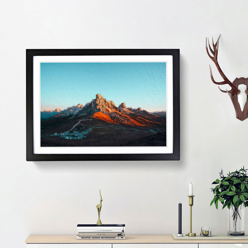 Giau Pass Mountains in Italy - Picture Frame Painting Print, Black Framed, 27cm H x 36cm W x 2cm D