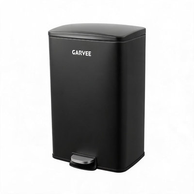 Poubelle à pédale de 50 L en acier inoxydable noir, poubelle mains libres