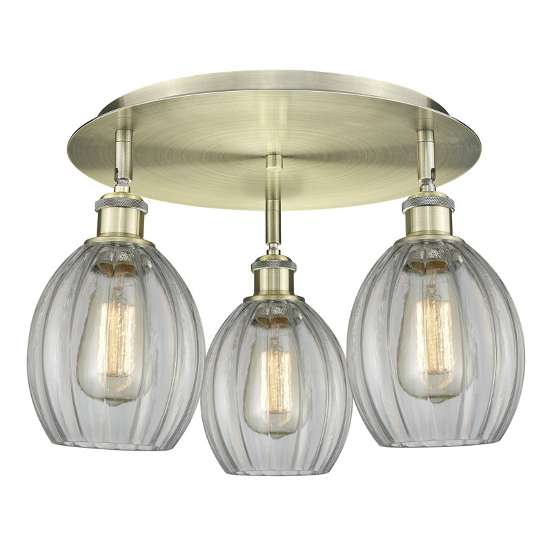 Plafonnier semi-encastré en verre Berl, Laiton antique, Transparent