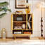 Buffet de style moderne du milieu du siècle avec étagères réglables et design à lattes grillagées pour un rangement polyvalent-1778386642