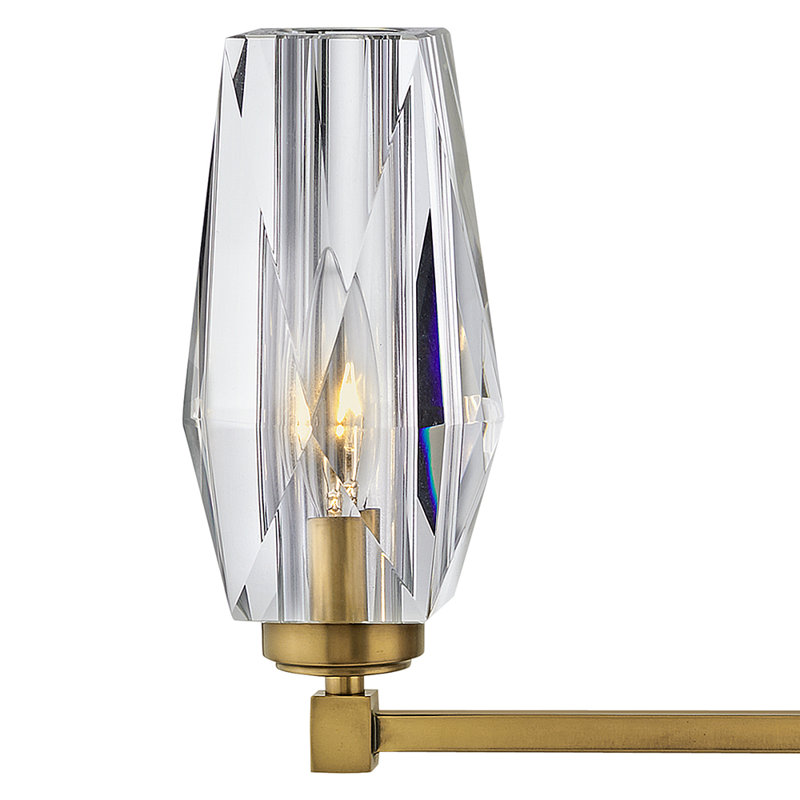 Ana 3-Light Bath Vanity w/ Faceted Heavy-Cut Diamond-Shaped Crystal Shades - Heritage Brass