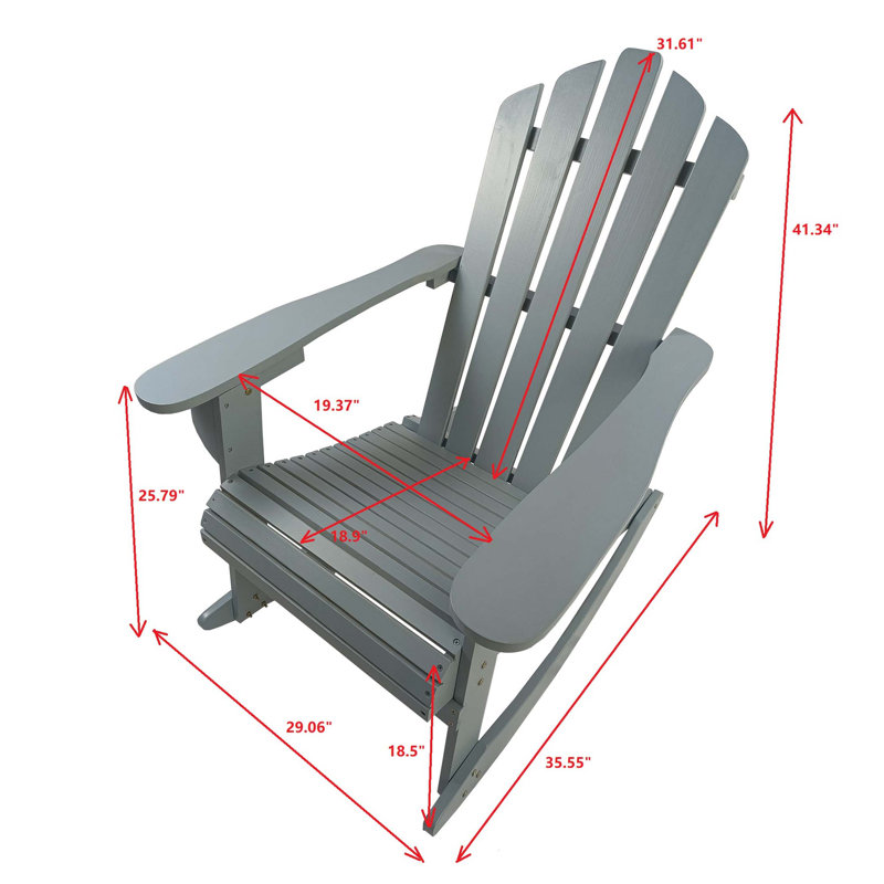 Reclining Wooden Outdoor Rocking Adirondack Chair, Gray