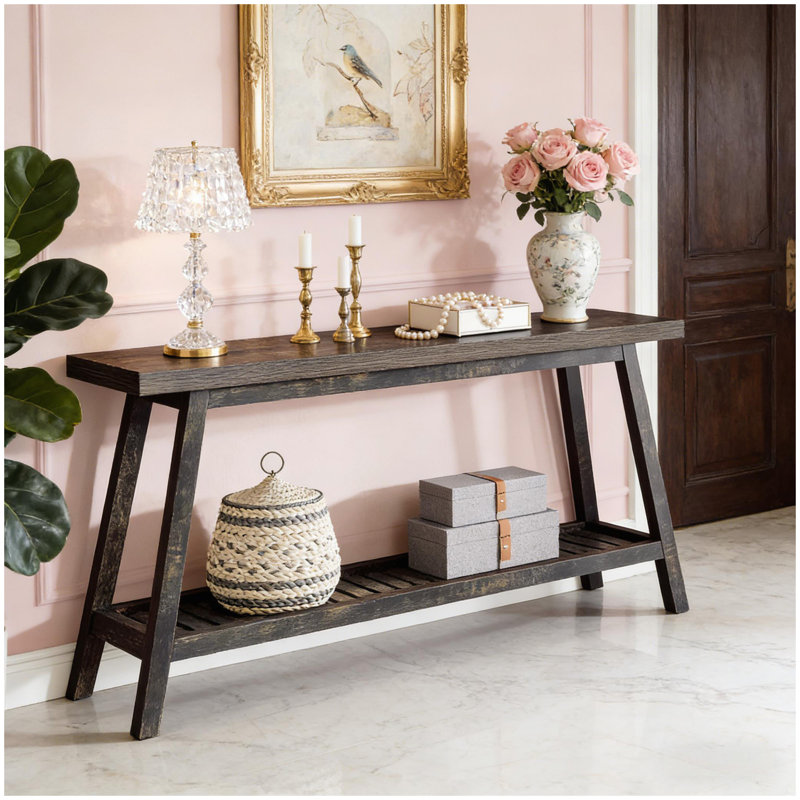 2-Tier Sofa Table,Console Table,Side Table, Dark Brown