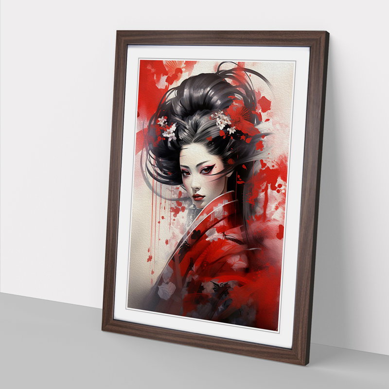 Geisha Symbolism Art - Framed Print, Walnut Framed, 34cm H x 25cm W